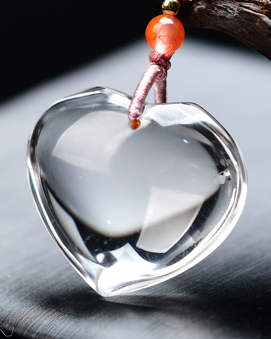 White Crystal Heart-shaped Pendant w Certificate - 3