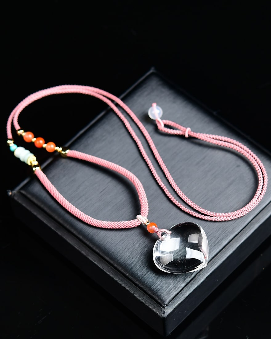 White Crystal Heart-shaped Pendant w Certificate - 5