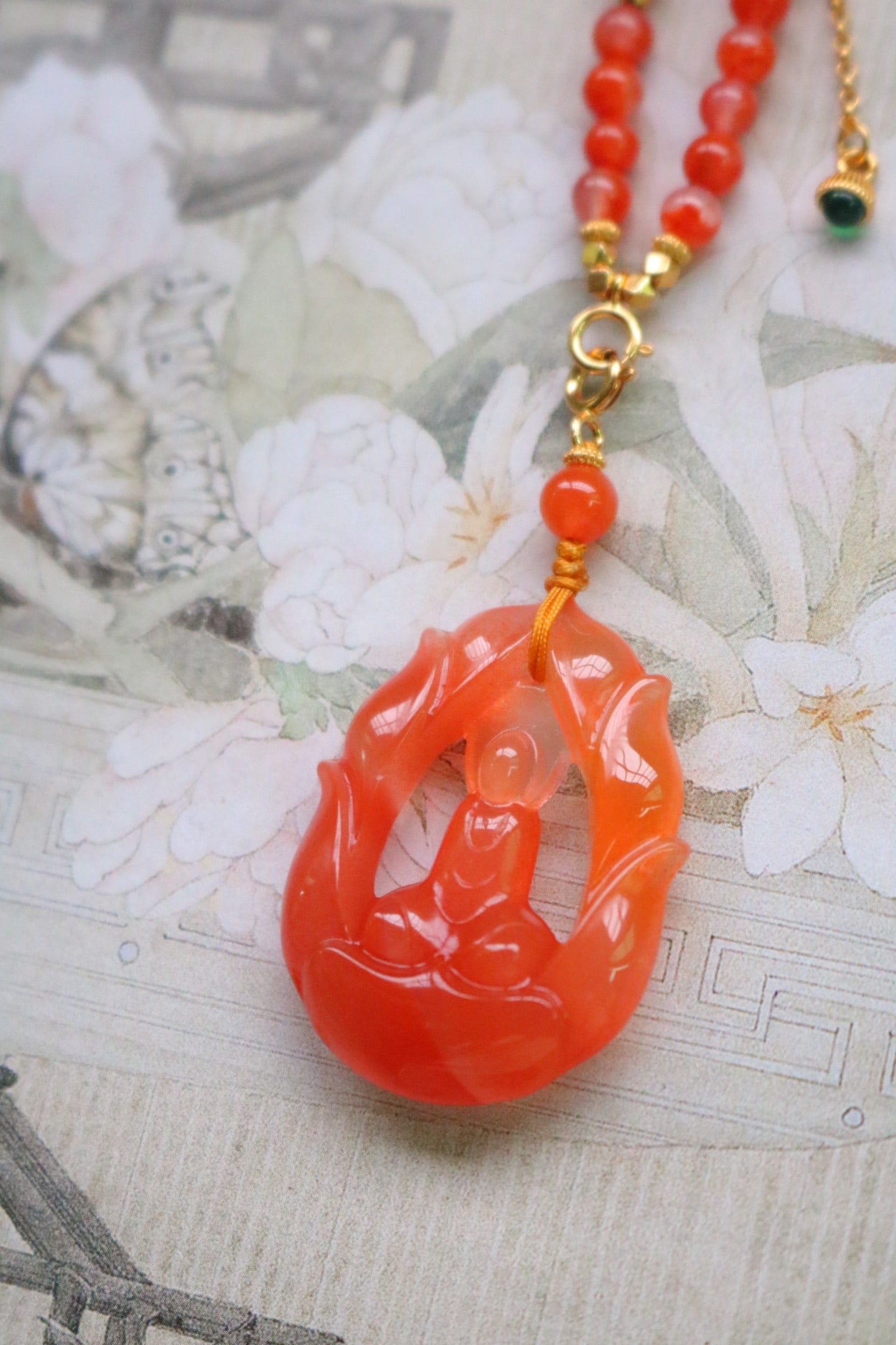 Nanhong Agate Hand Carved Buddha Pendant - 4
