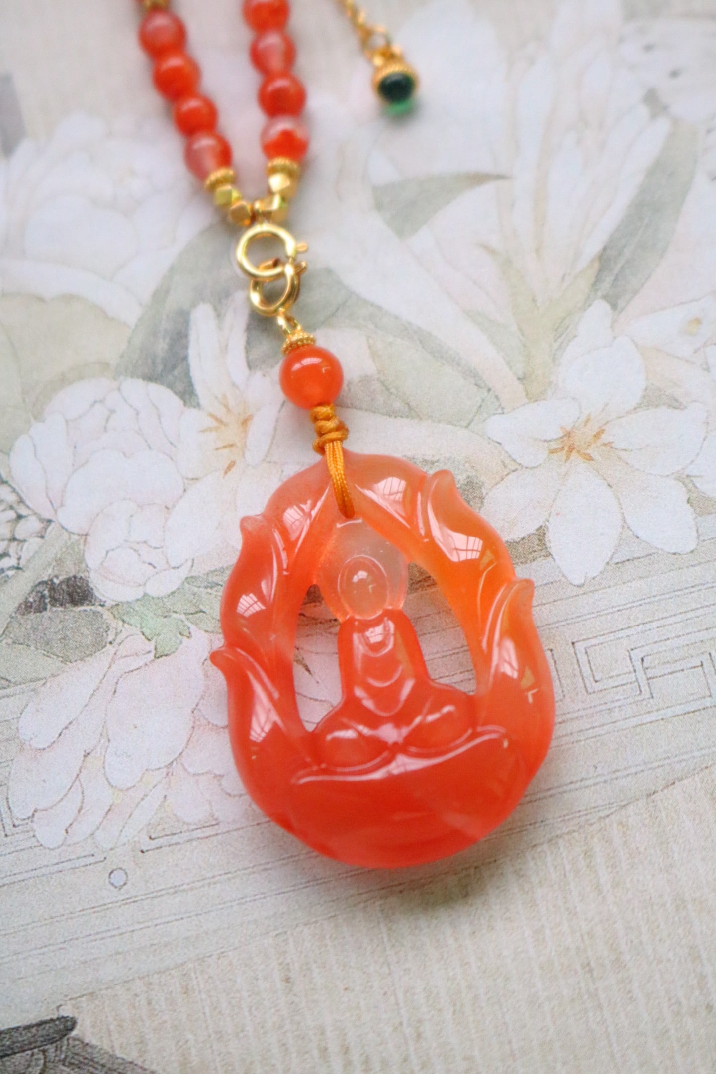 Nanhong Agate Hand Carved Buddha Pendant - 5