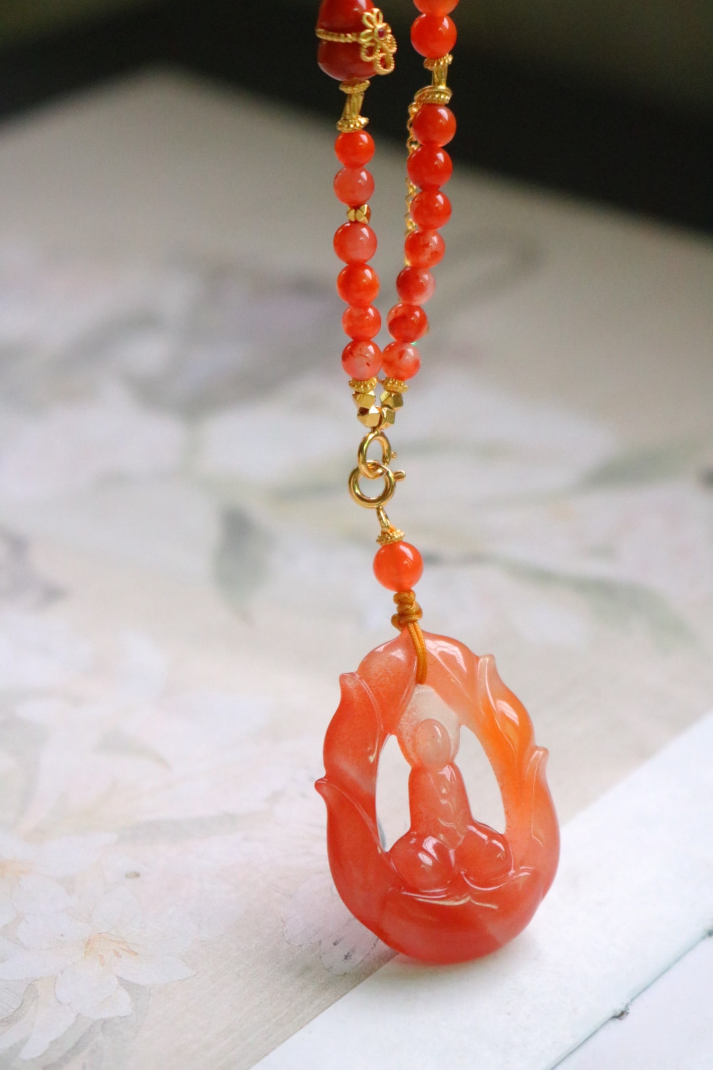 Nanhong Agate Hand Carved Buddha Pendant - 6