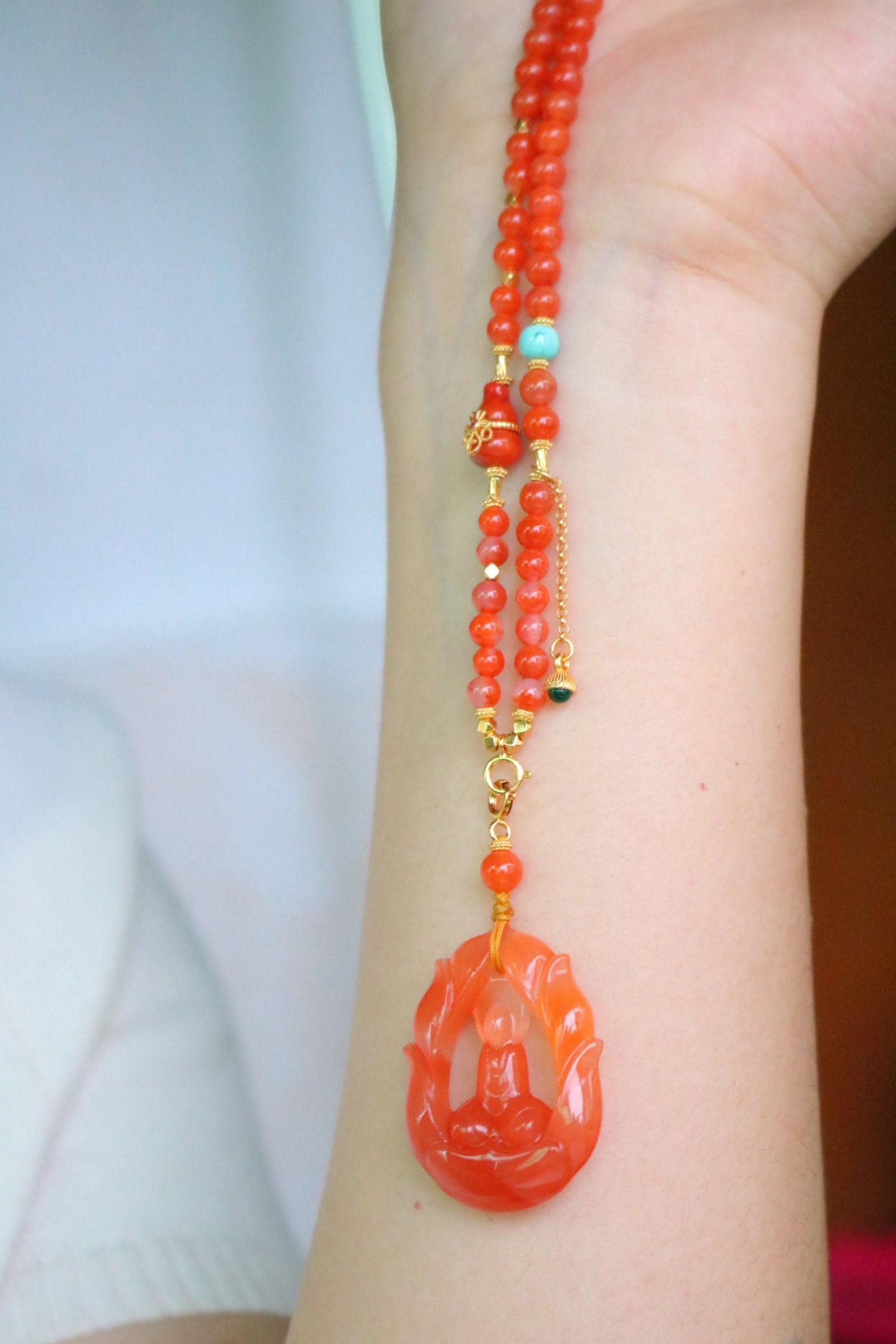 Nanhong Agate Hand Carved Buddha Pendant - 7