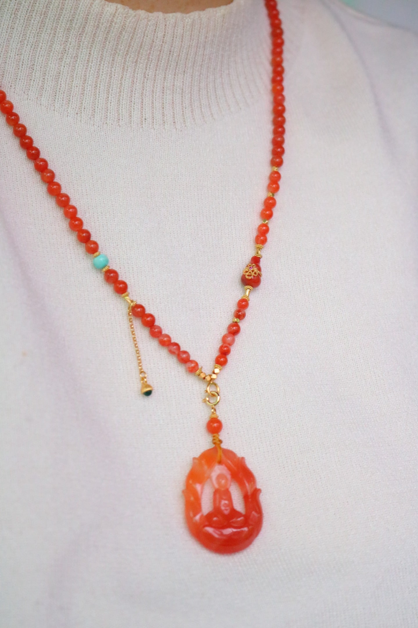 Nanhong Agate Hand Carved Buddha Pendant - 8