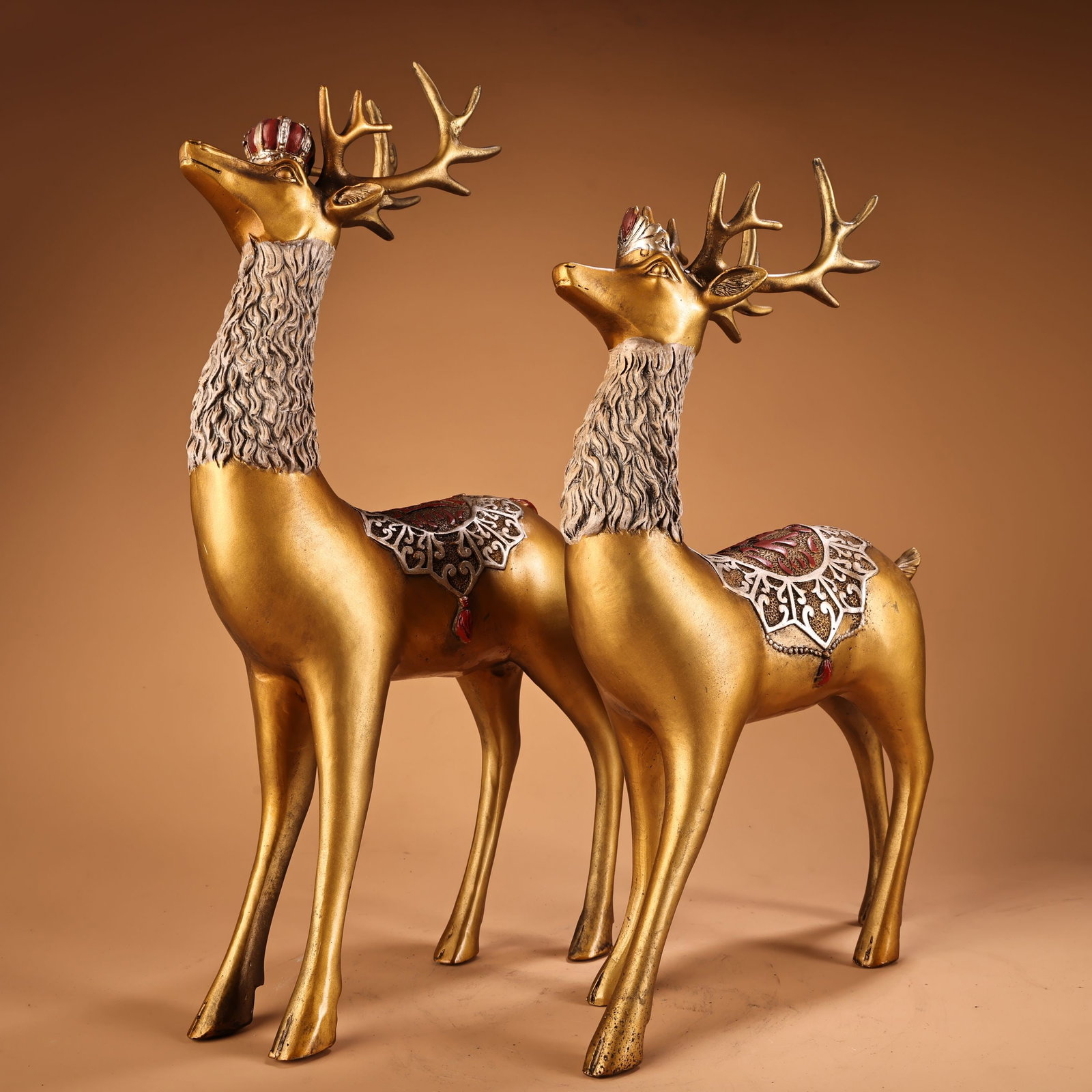 A Pair Gilt Gold Bronze Deer Statue - 3