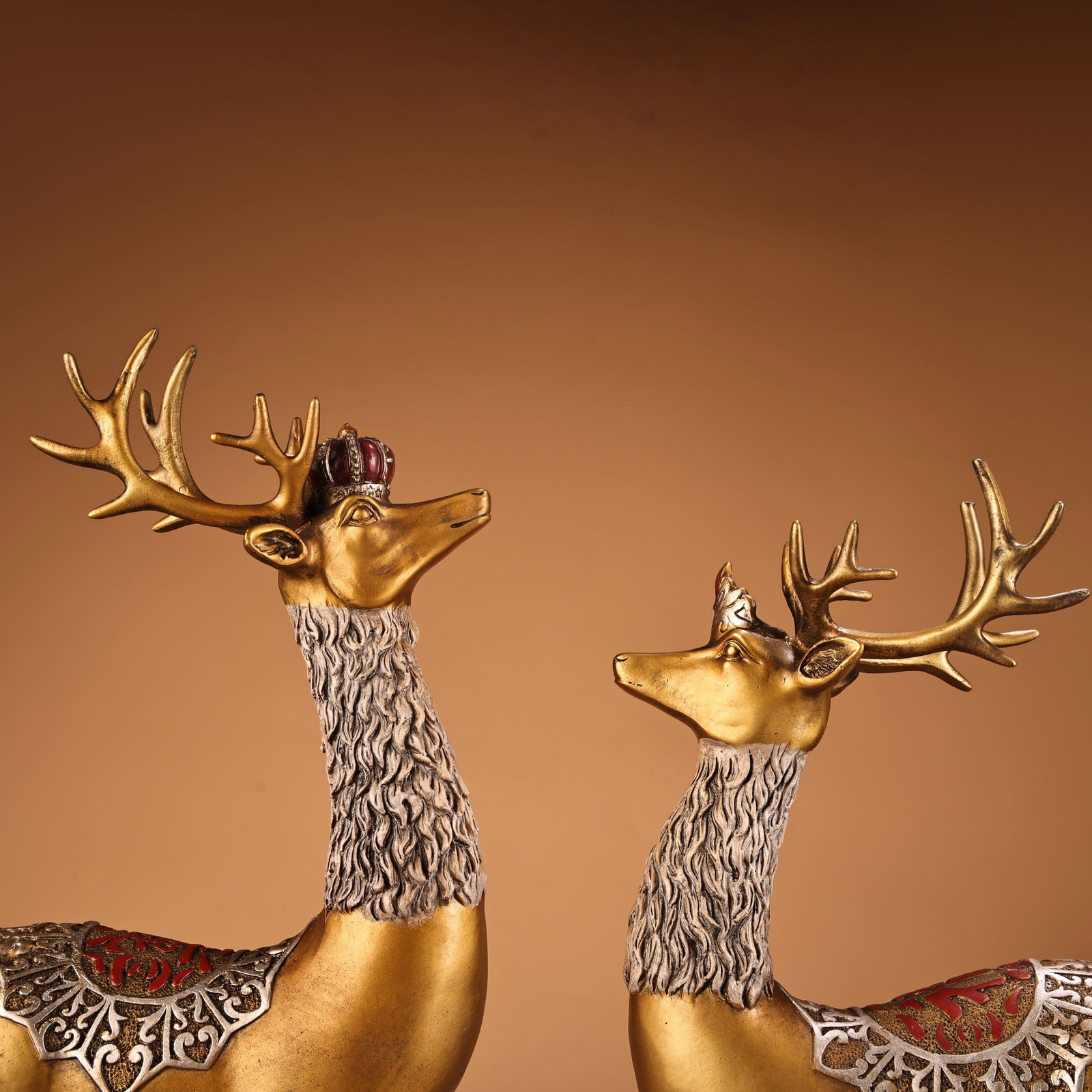 A Pair Gilt Gold Bronze Deer Statue - 4