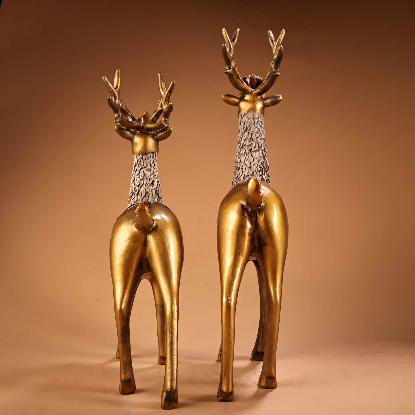 A Pair Gilt Gold Bronze Deer Statue - 6