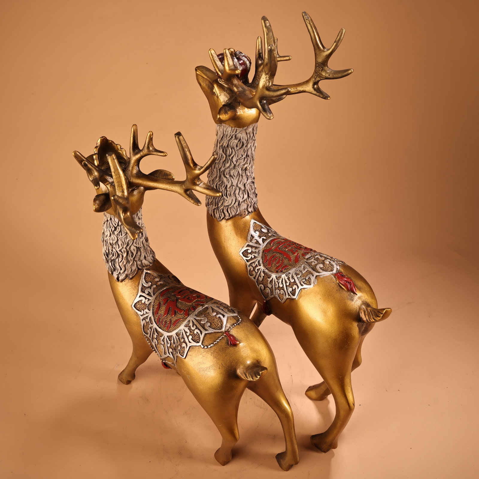 A Pair Gilt Gold Bronze Deer Statue - 7