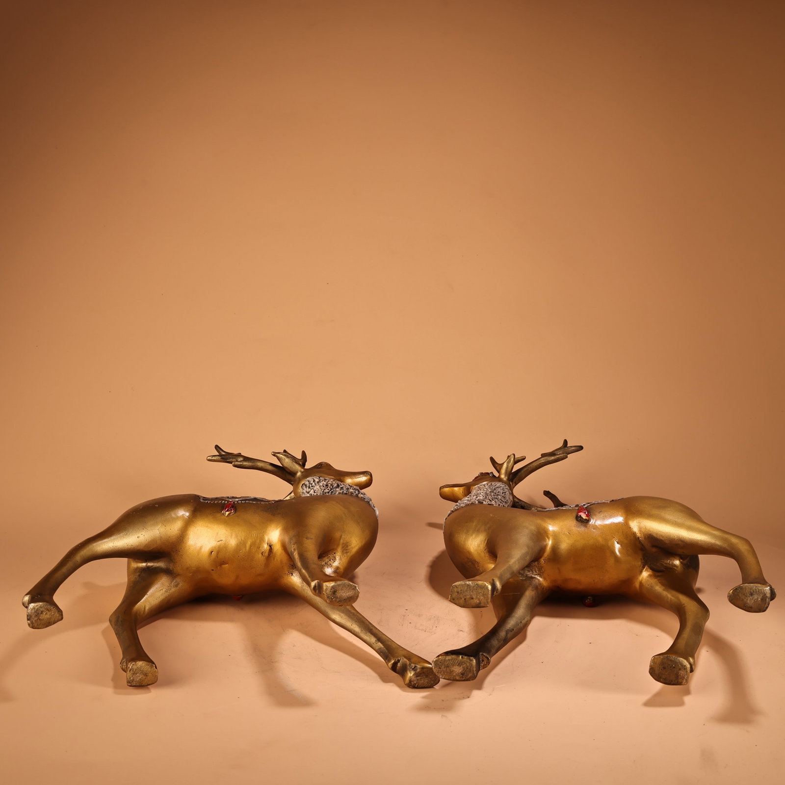 A Pair Gilt Gold Bronze Deer Statue - 8