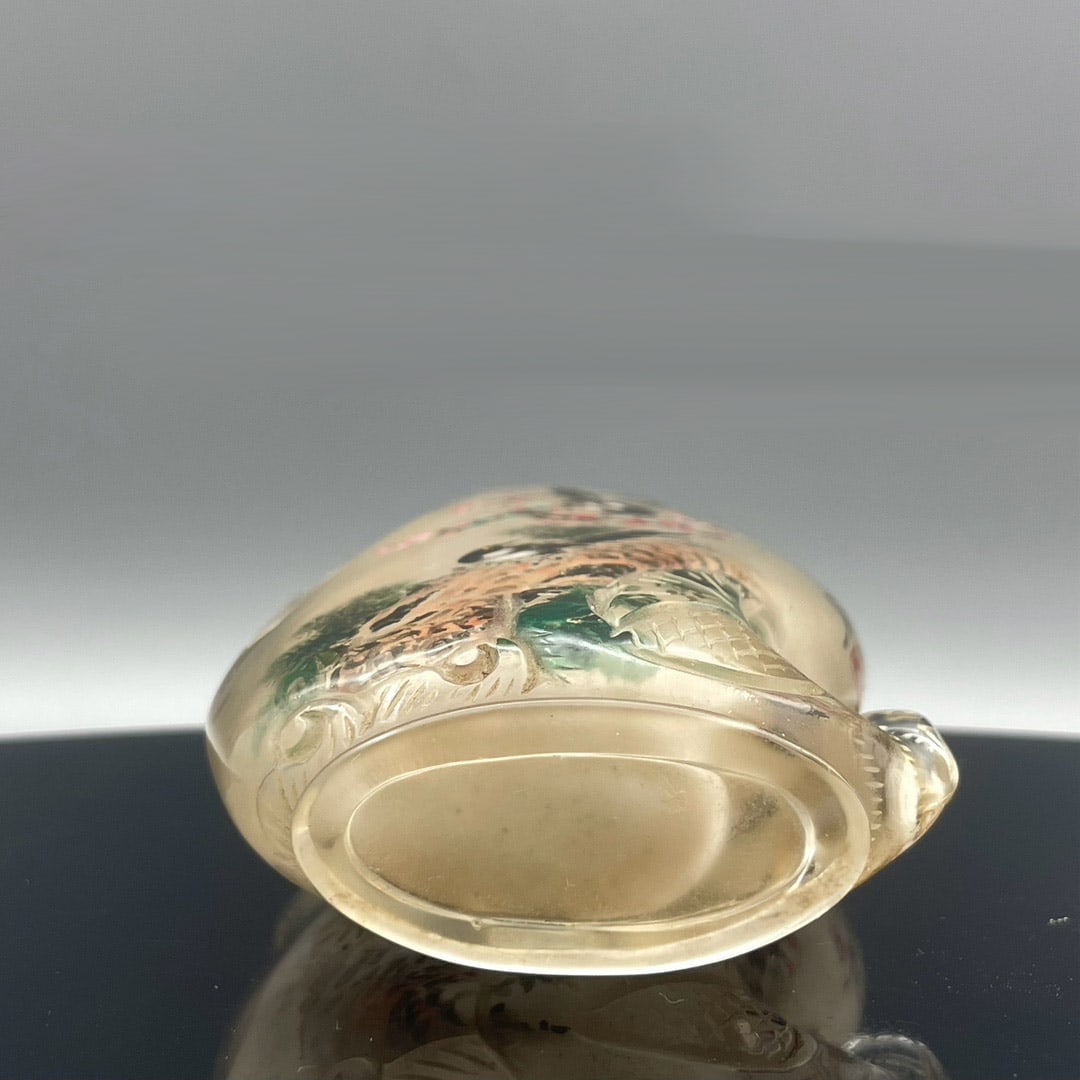 Old Peking Glass Inside Painting Magpie Plum blossom Design Snuff Bottle - 8