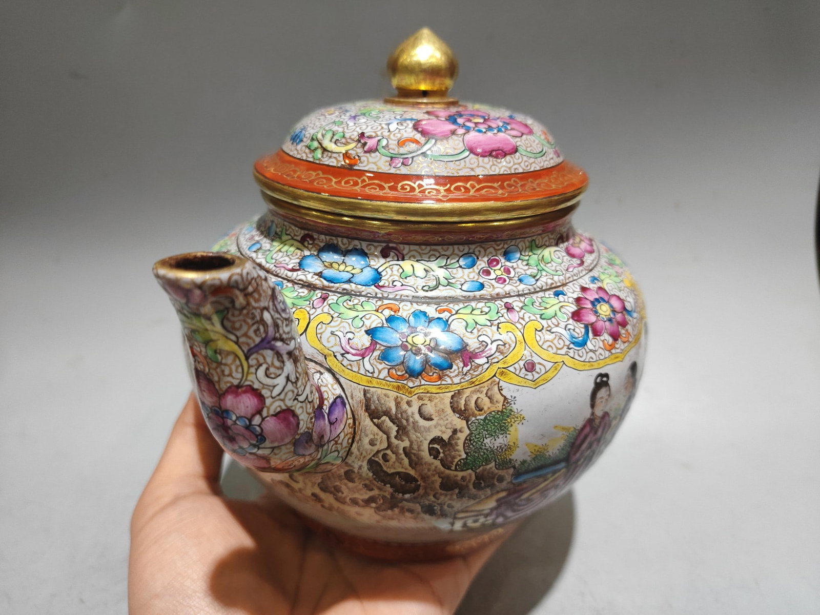 Old Gilt Gold Enamel Cai Yixing Zisha Clay Teapot Arhat - 2
