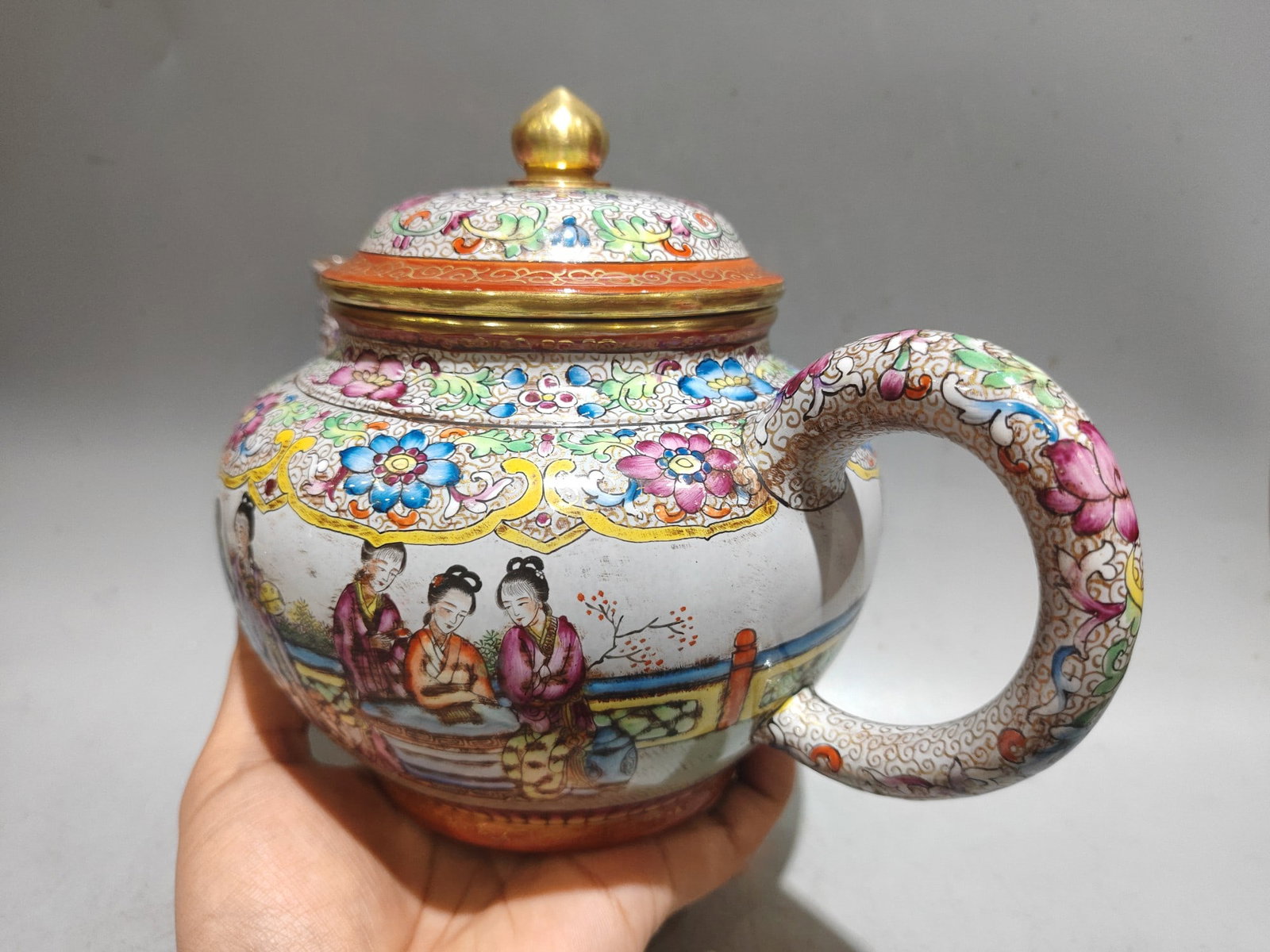 Old Gilt Gold Enamel Cai Yixing Zisha Clay Teapot Arhat - 3