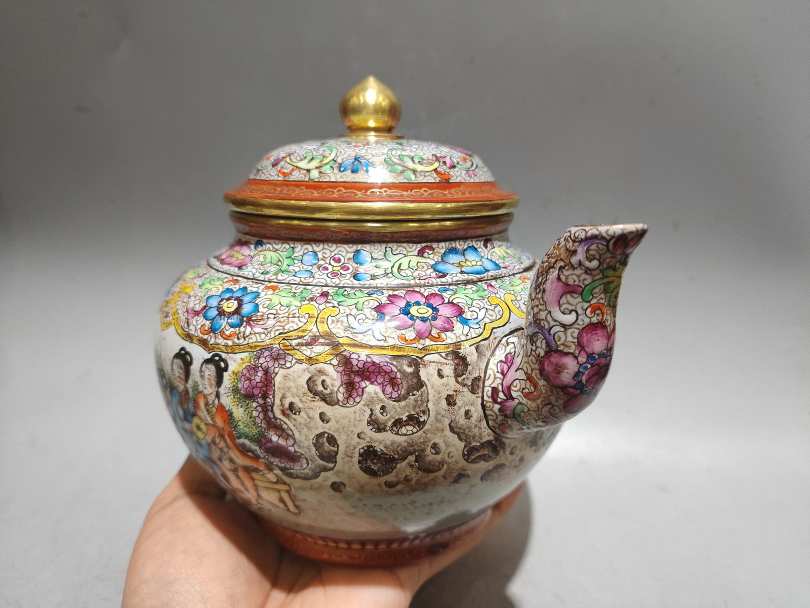 Old Gilt Gold Enamel Cai Yixing Zisha Clay Teapot Arhat - 5