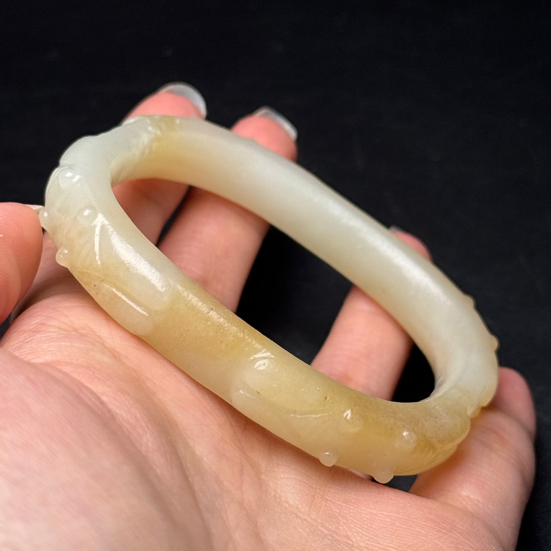 Inside Diameter 57mm Hetian Jade Cicada Bracelet Bangle - 9