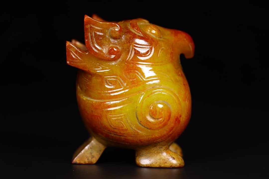 Old Hetian Jade Eagle Statue w Box - 3