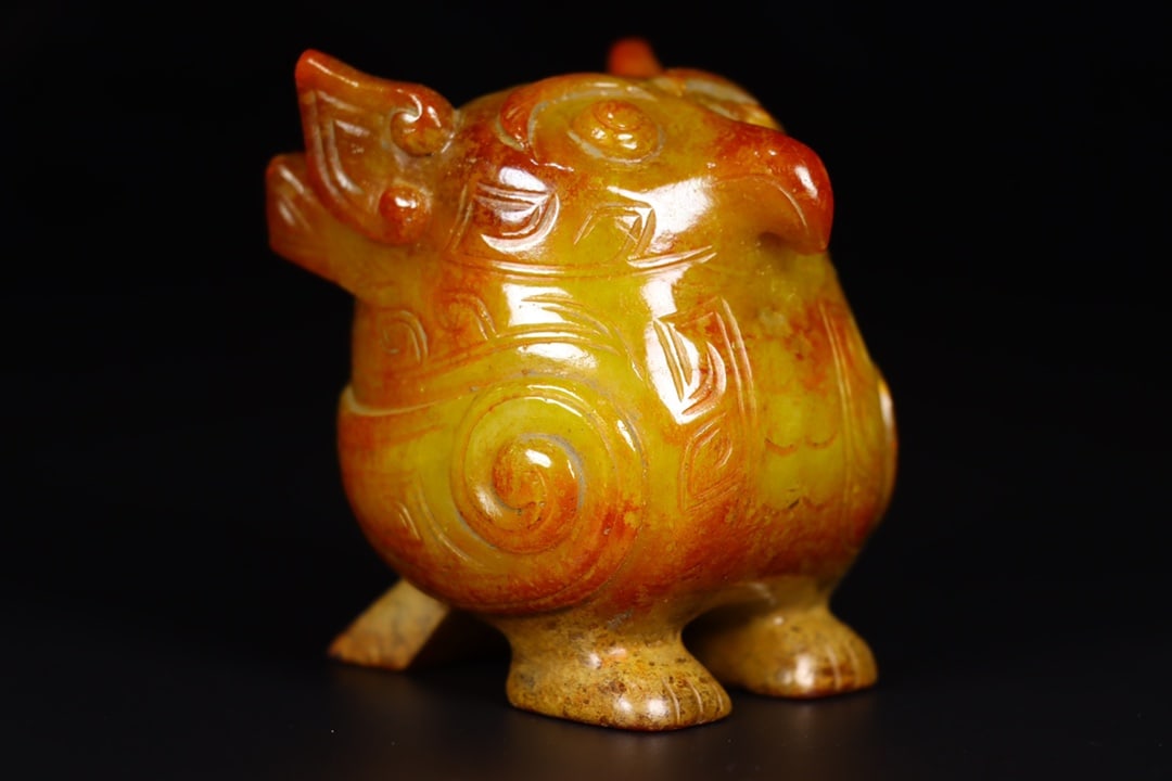 Old Hetian Jade Eagle Statue w Box - 5