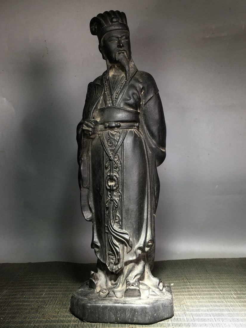 Vintage Ebony Sage Statue: Title: Vintage Ebony Sage Statue Origin: Chinese Date/Period: After1900 Materials: Ebony Dimensions: 410x130(mm) 16.14x5.12(inches) Weight 5.49 lbs/2490g Reserve: $499.00 Shipping: Domestic: Shipping