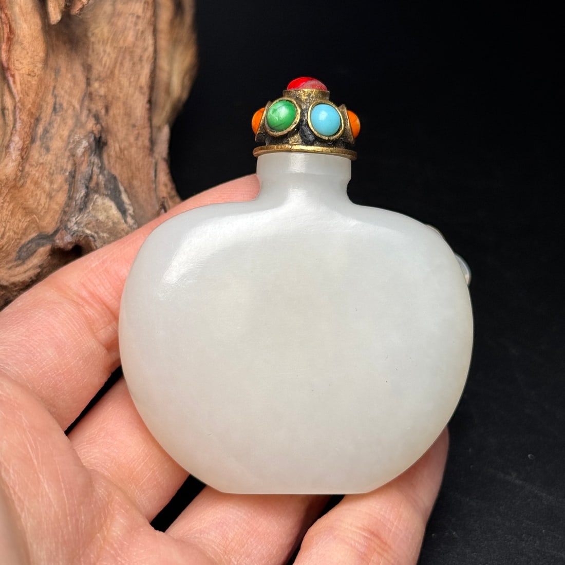 Superb Natural White Hetian Jade Snuff Bottle - 8