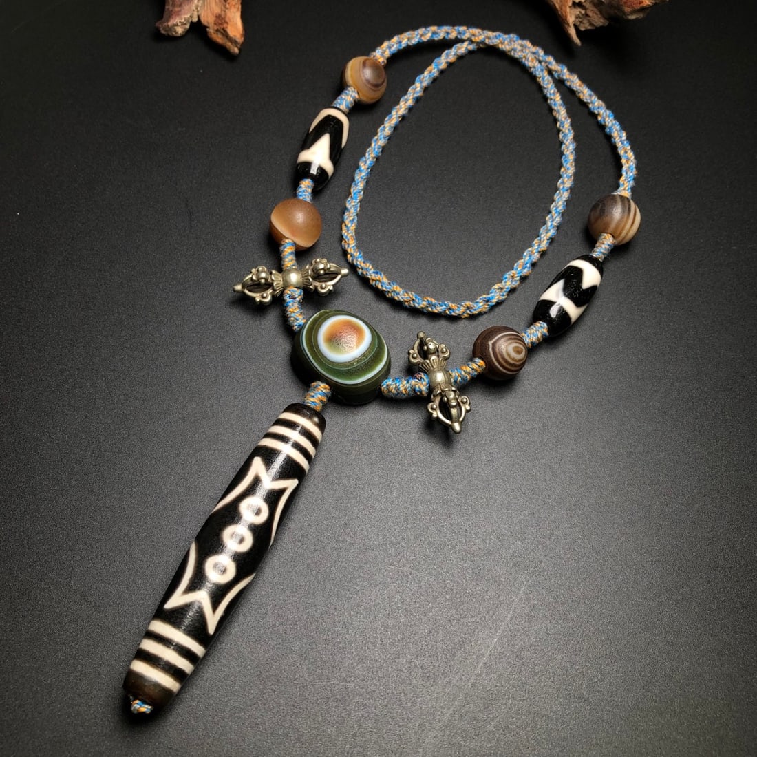 Old Tibetan Thirteen Eyes DZI Agate Pendant - 2