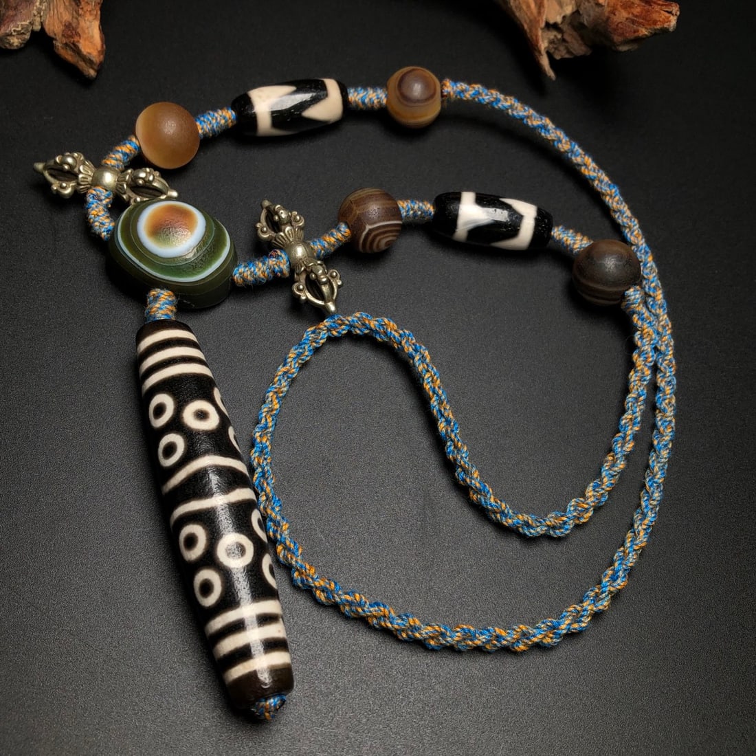 Old Tibetan Thirteen Eyes DZI Agate Pendant - 3