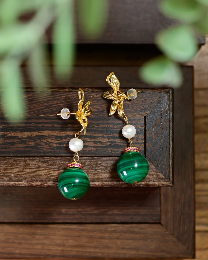 A Pair Silver Inlay Malachite Earrings - 2