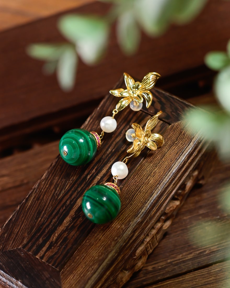 A Pair Silver Inlay Malachite Earrings - 3