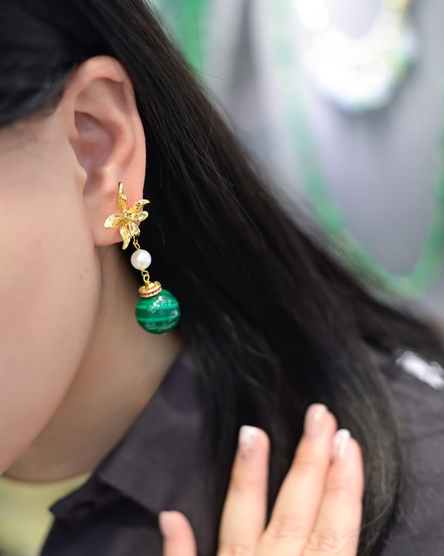 A Pair Silver Inlay Malachite Earrings - 6