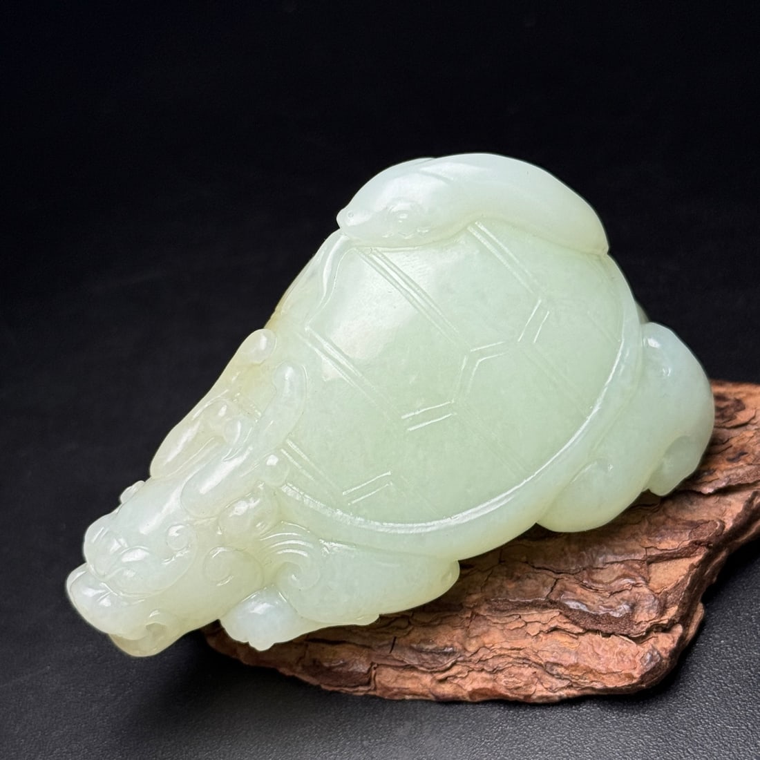 Hetian Jade Hand Carved Dragon Turtle Statue - 2