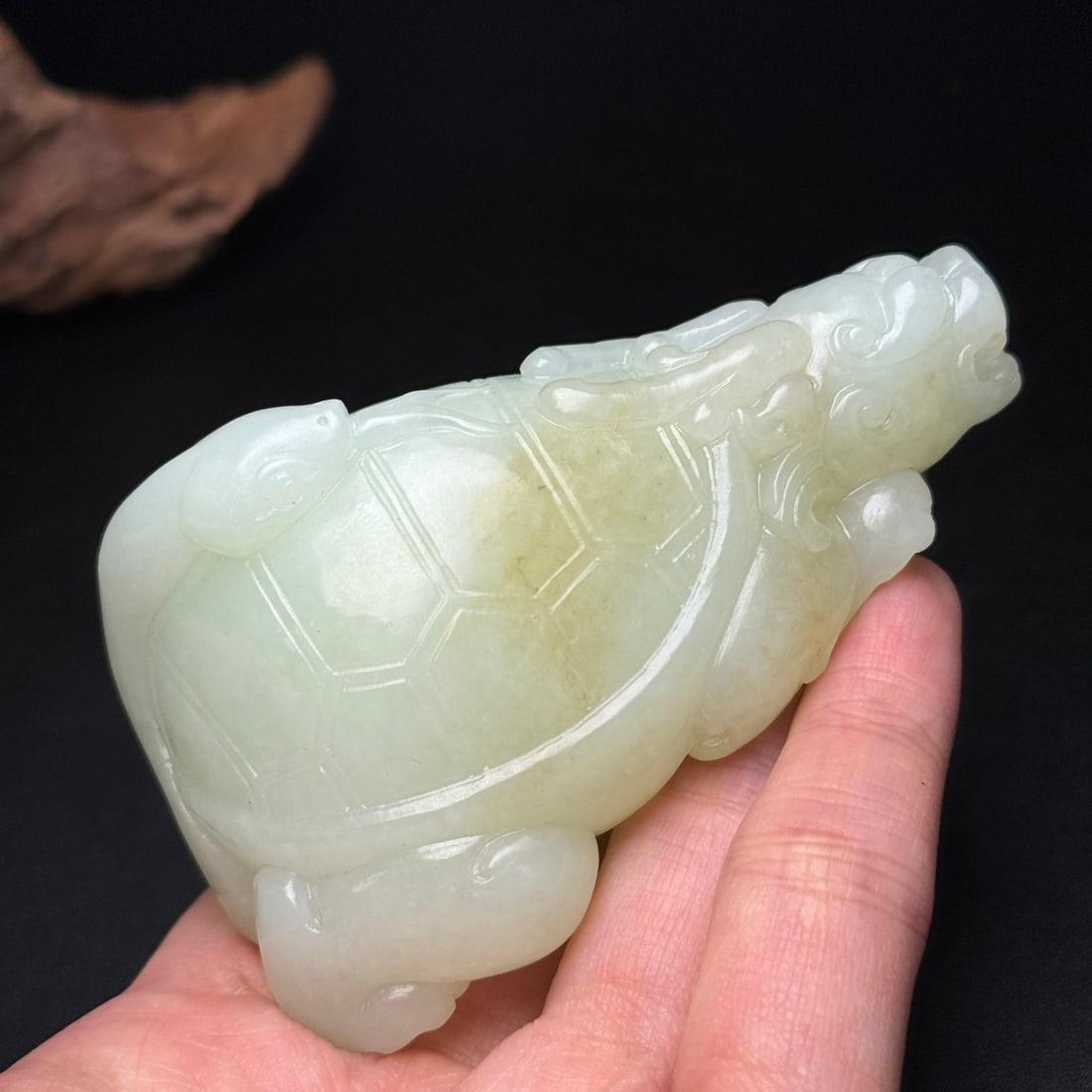 Hetian Jade Hand Carved Dragon Turtle Statue - 8