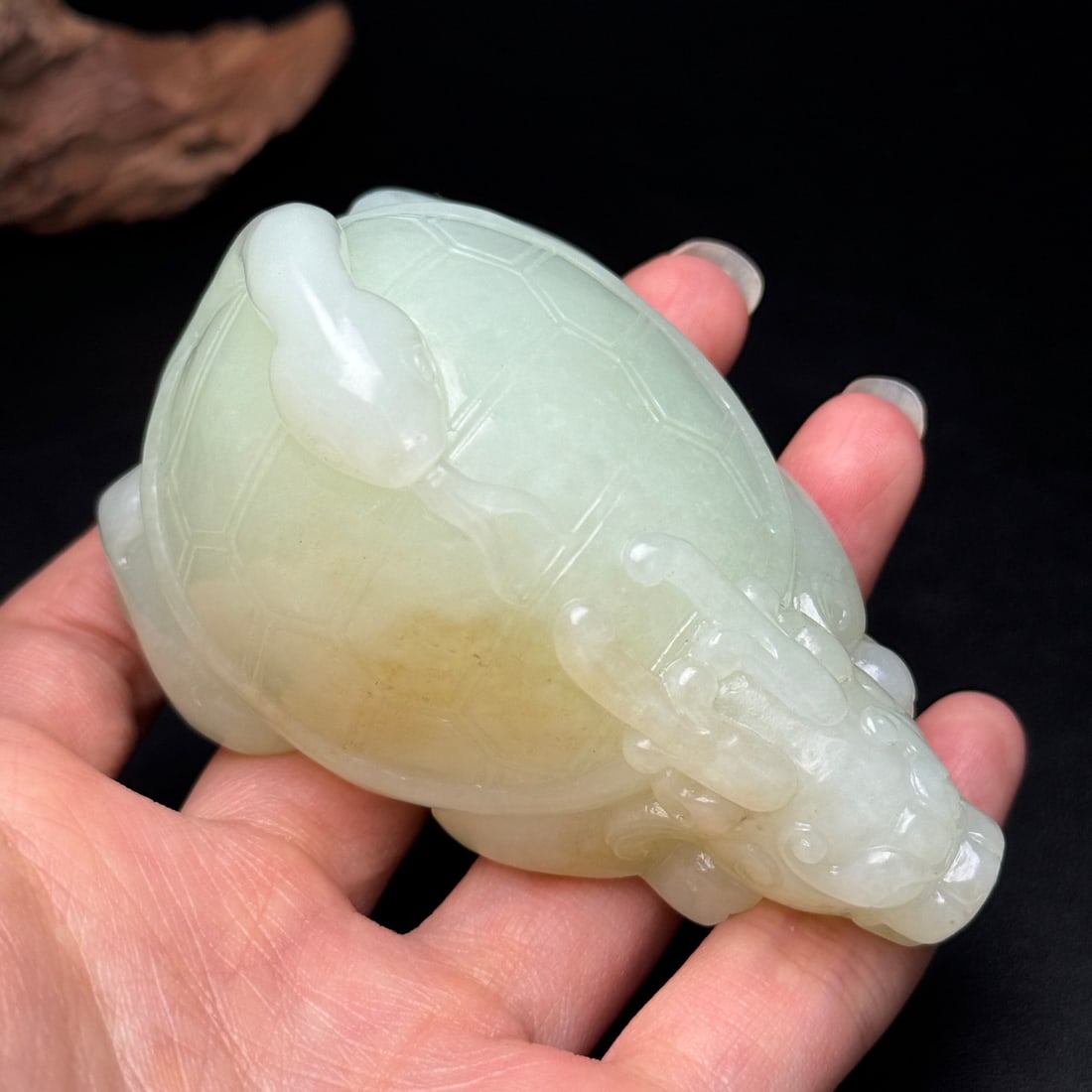 Hetian Jade Hand Carved Dragon Turtle Statue - 9