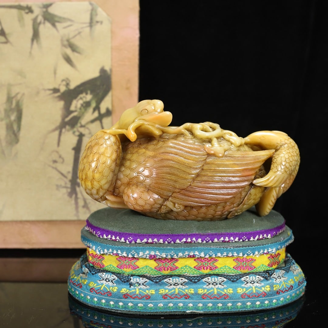Vintage Tianhuang Shoushan Soapstone Hand-Carved Ruyi Goose Statue - 10