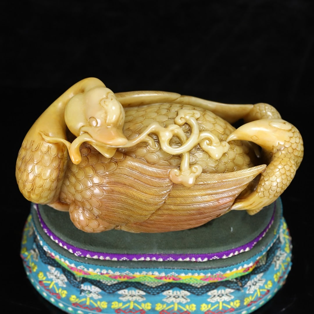 Vintage Tianhuang Shoushan Soapstone Hand-Carved Ruyi Goose Statue - 2