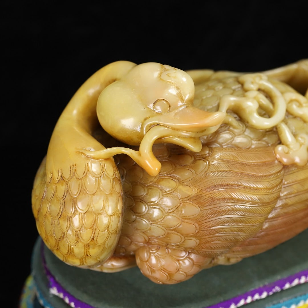 Vintage Tianhuang Shoushan Soapstone Hand-Carved Ruyi Goose Statue - 3