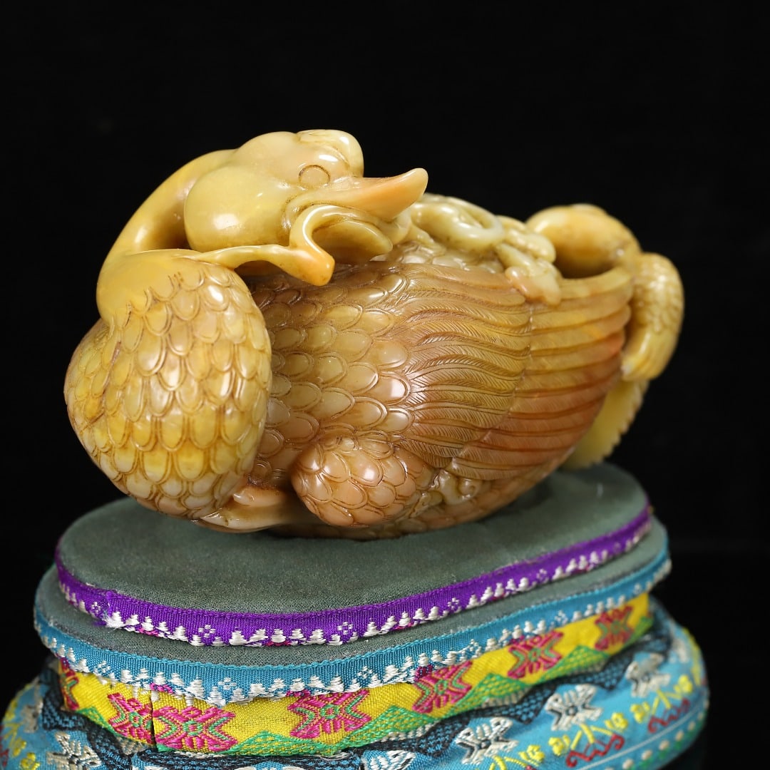 Vintage Tianhuang Shoushan Soapstone Hand-Carved Ruyi Goose Statue - 5