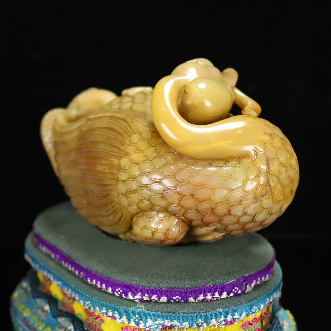 Vintage Tianhuang Shoushan Soapstone Hand-Carved Ruyi Goose Statue - 6