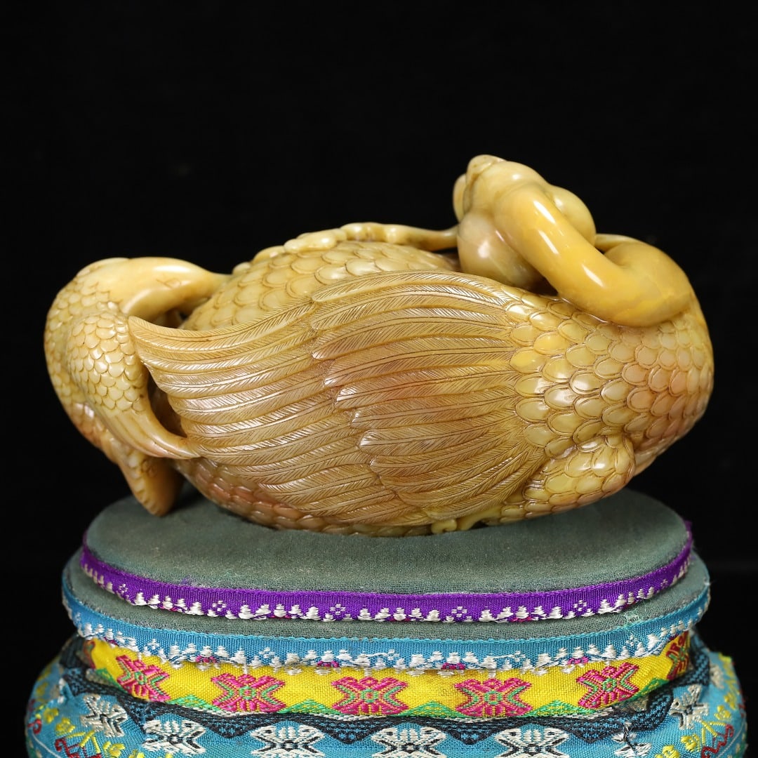 Vintage Tianhuang Shoushan Soapstone Hand-Carved Ruyi Goose Statue - 7