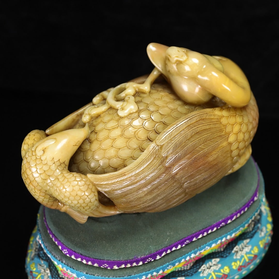 Vintage Tianhuang Shoushan Soapstone Hand-Carved Ruyi Goose Statue - 8