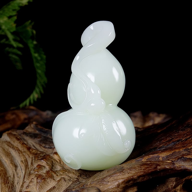 White Hetian Jade Pendant - Gourd with Certificate - 2