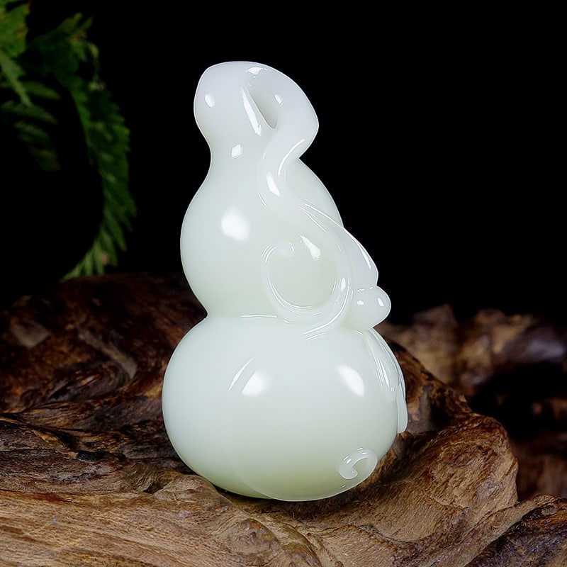 White Hetian Jade Pendant - Gourd with Certificate - 3