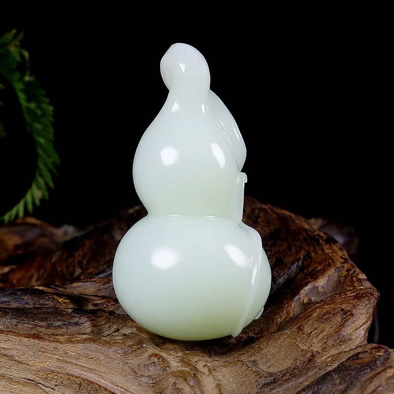 White Hetian Jade Pendant - Gourd with Certificate - 4