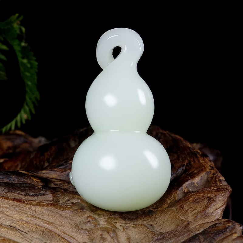 White Hetian Jade Pendant - Gourd with Certificate - 5