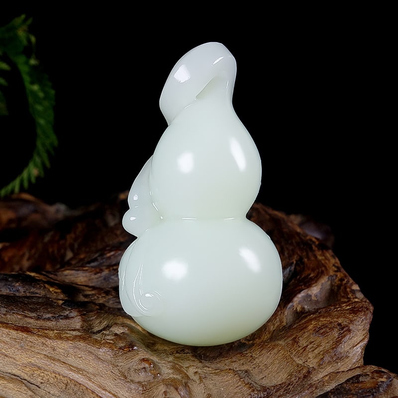 White Hetian Jade Pendant - Gourd with Certificate - 6