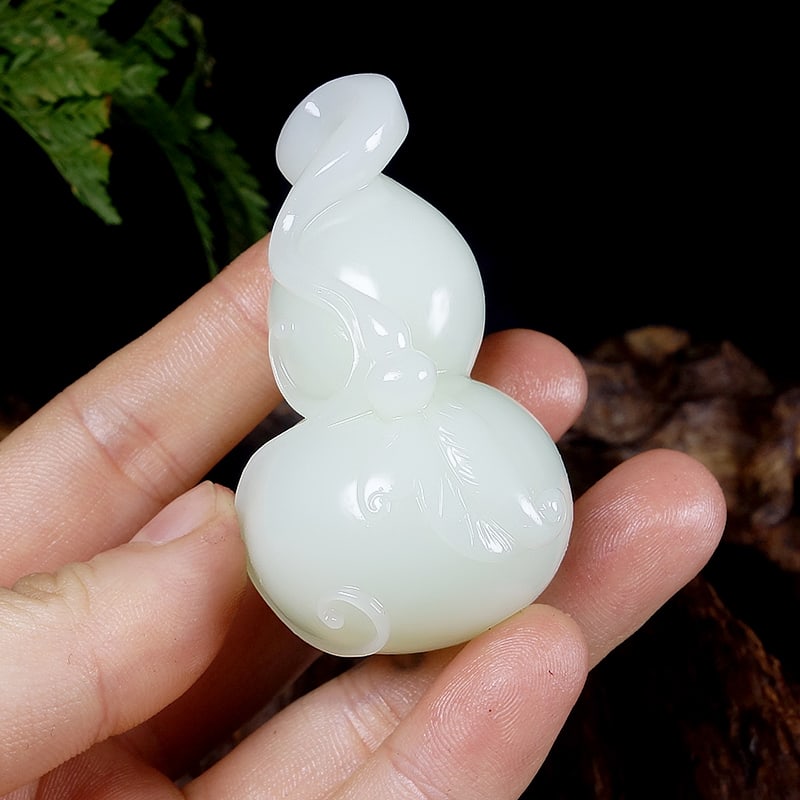 White Hetian Jade Pendant - Gourd with Certificate - 7