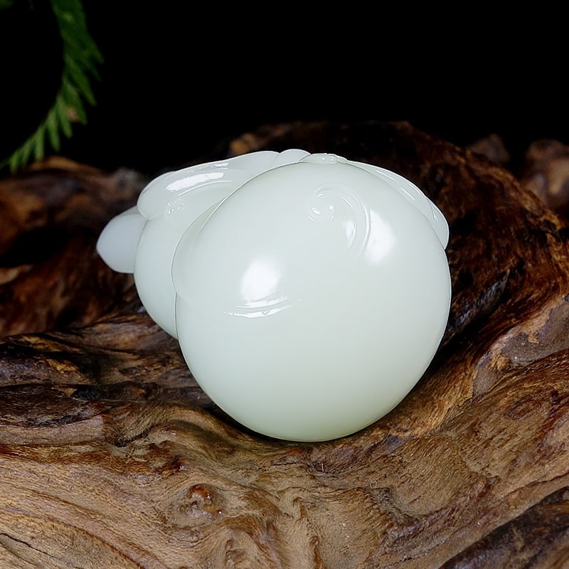 White Hetian Jade Pendant - Gourd with Certificate - 8