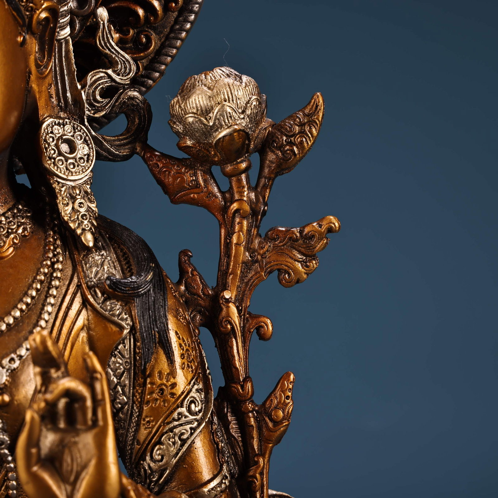 Vintage Gilt Gold Bronze Buddha Statue - 12