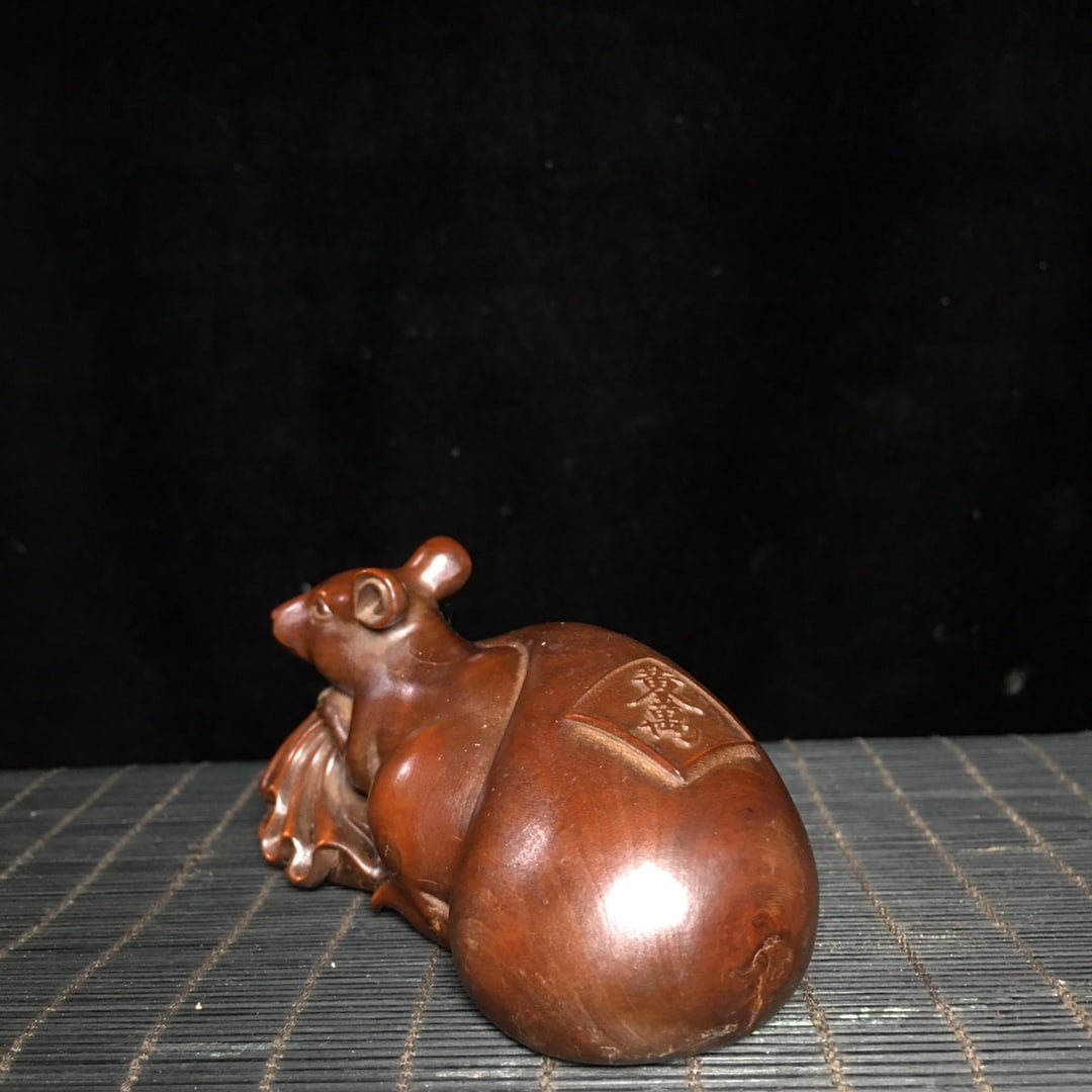 Old Boxwood Wood Fortune Mouse Statue - 5
