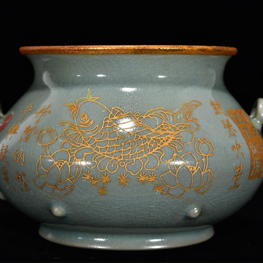 Old Inlay Silver Edge Ru Kiln Porcelain Incense Burner - 5