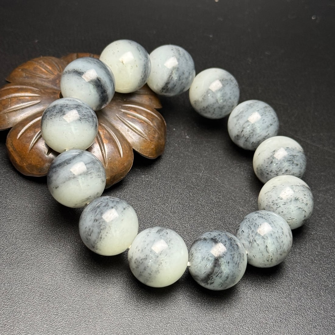 18mm Hetian Jade Beads Bracelet Bangle - 2