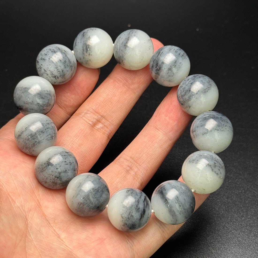 18mm Hetian Jade Beads Bracelet Bangle - 7