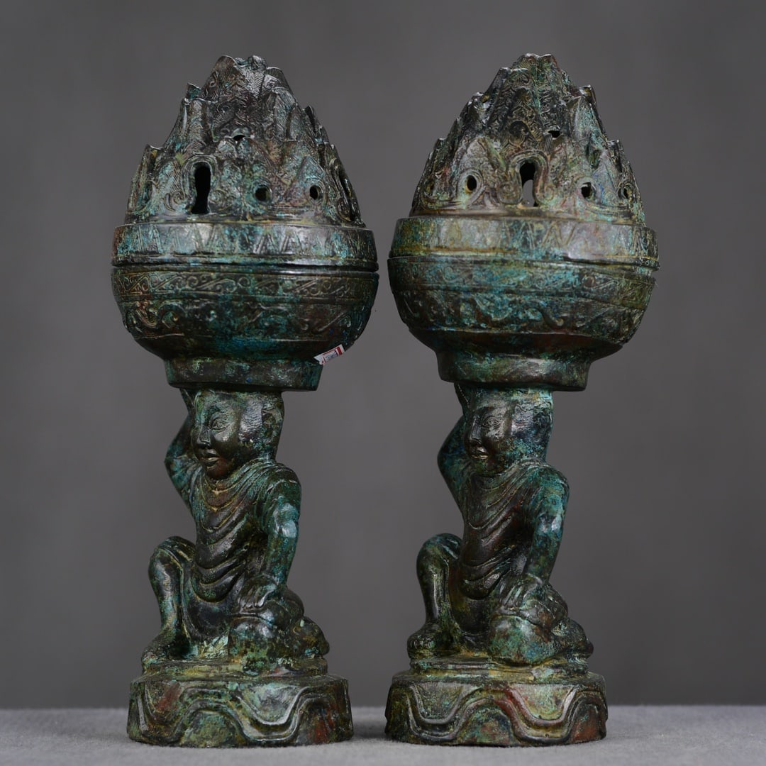 A Pair Bronze Figure Incense Burner - 2