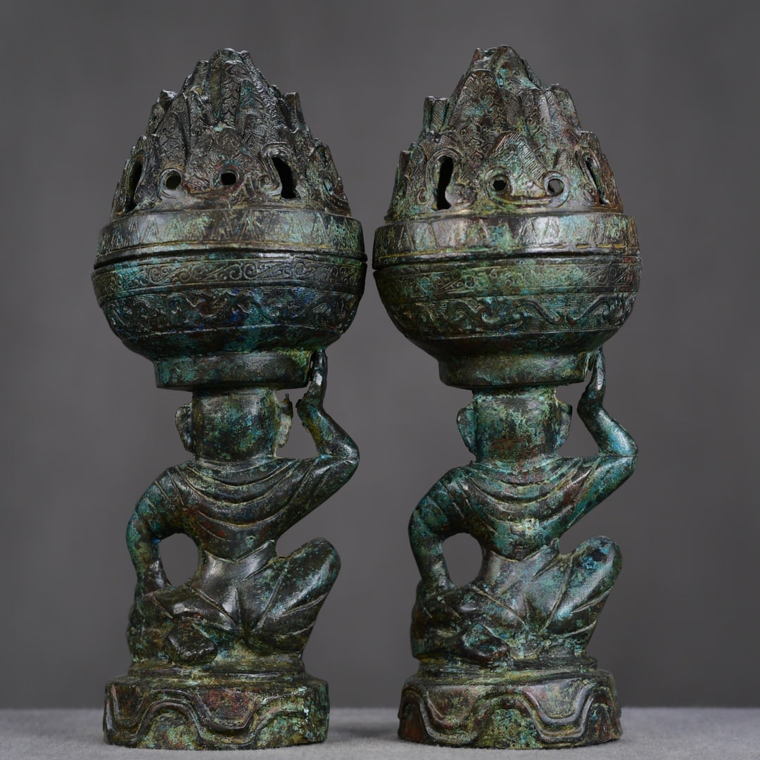 A Pair Bronze Figure Incense Burner - 3
